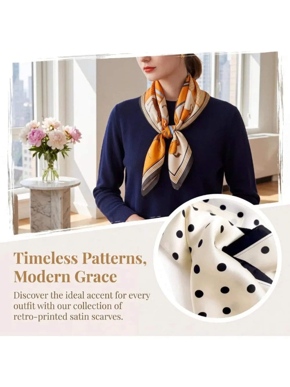 3 Pack Polka Dot Satin Square Scarves - Versatile Silk Feeling Head Wraps & Neck